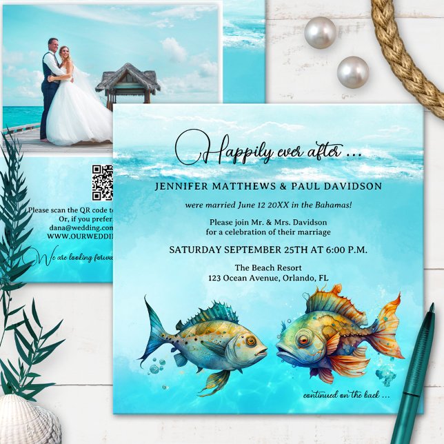 Invitación Pescado Tropical Turquesa Feliz Siempre Después De (Subido por el creador)