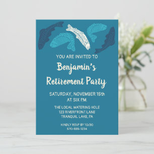 Invitación Pescado Trucha Azul Fiesta de Jubilación Personali