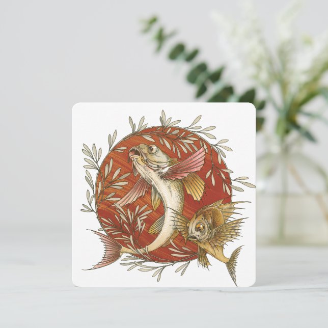 Invitación Pescado volador japonés y bambú abandonan el arte (Anverso de pie)