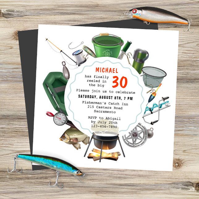 Invitación Pescador de 30 años Camping (Subido por el creador)