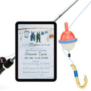 Invitación Pescador De Camino, Aquarela Azul Baby Shower