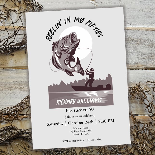 Invitación Pescador del Lago de Pesca Antiguo Cumpleaños 50 (Subido por el creador)