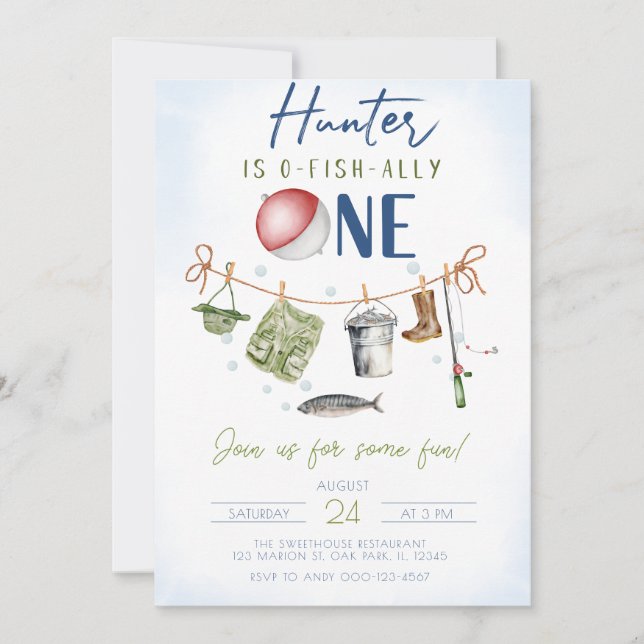 Invitación Pescador O-Fish-Ally Un primer cumpleaños (Anverso)