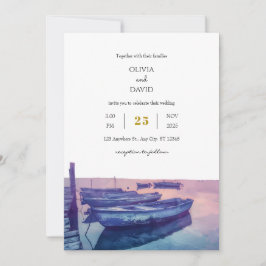 Invitación Pescadores Barcos Purple Twilight Sky Seaside Boda