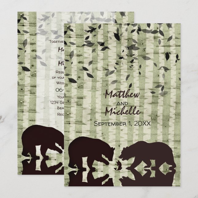 Invitación Pescadores de bosques rústicos, Boda de árboles de (Anverso / Reverso)