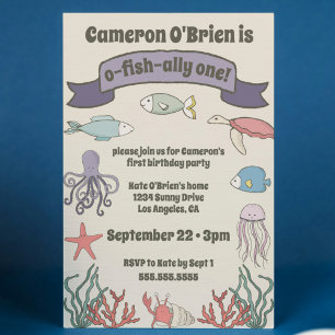 Invitación Pescadores de O-FISH-ALLY Un bebé Fiesta de cumple
