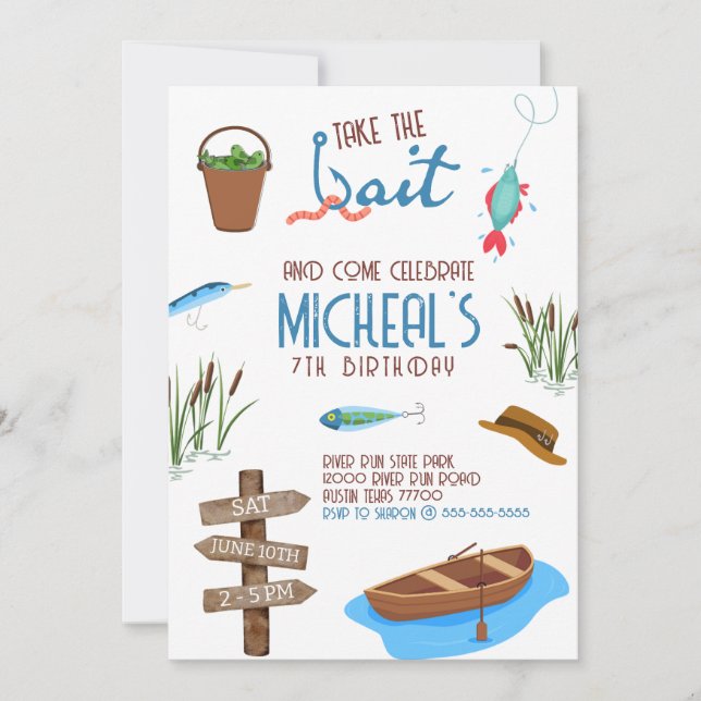 Invitación Pescadores toman el cumpleaños del cebo (Anverso)