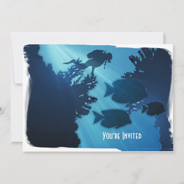 Invitación Pescados y buceador azules subacuáticos del mundo (Anverso)