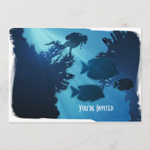 Invitación Pescados y buceador azules subacuáticos del mundo