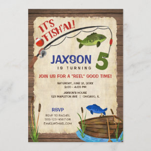 Invitación Pescando al 5to muchacho del cumpleaños rústico al