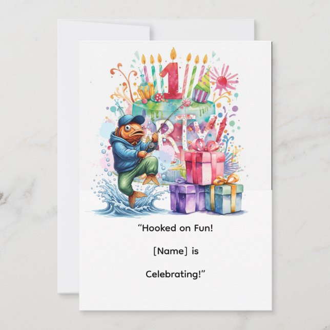 Invitación Pescando el primer cumpleaños para el Fiesta de lo (Anverso)
