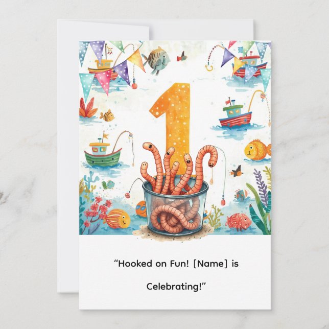 Invitación Pescando el primer cumpleaños para el Fiesta de lo (Anverso)
