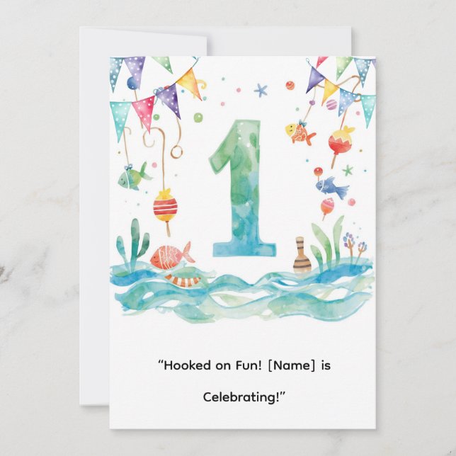 Invitación Pescando el primer cumpleaños para el Fiesta de lo (Anverso)
