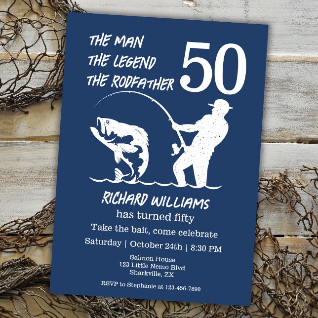Invitación Pescando la leyenda Rodfather cumpleaños número 50 (Subido por el creador)