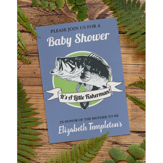 Invitación Pescar Baby Shower es un pequeño pescador (Baby shower fishing invitation in blue. It's a little fisherman)
