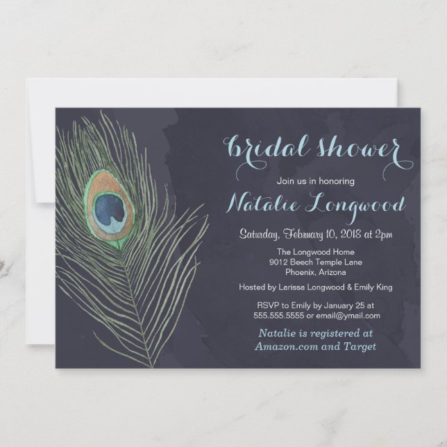 Invitación Pestaña de pavo real Bebé o Ducha de novia (Anverso)