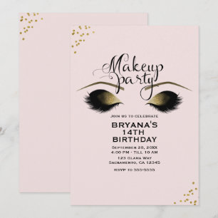 Invitación Pestañas Postizas de Maquillaje Rosa Dorado para F