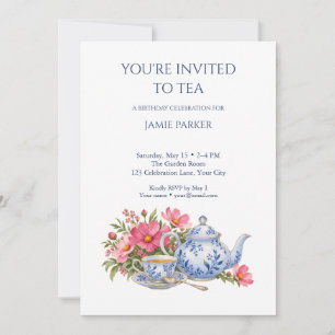 Invitación Petal and Pour Fiesta de Cumpleaños Floral de Té
