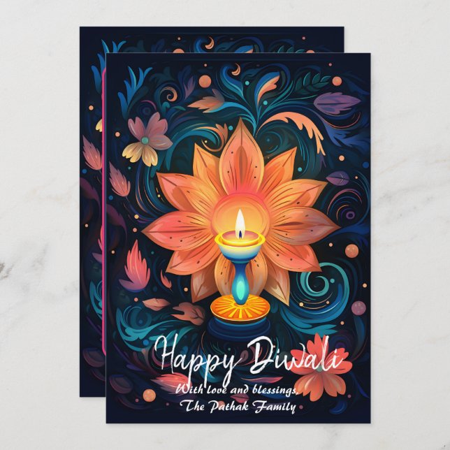 Invitación Petal Light Wishes Diwali card (Anverso / Reverso)