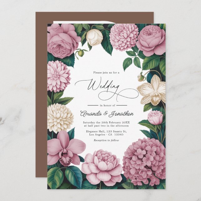 Invitación Petal Pink, Ballet Rose & Soft Linen Wedding (Anverso / Reverso)