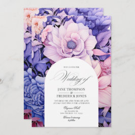Invitación Petal Pink, Cornflower Blue y Mauve Floral Boda