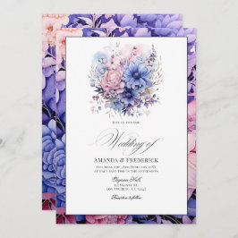 Invitación Petal Pink, Cornflower Blue y Mauve Floral Boda