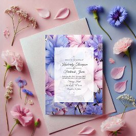 Invitación Petal Pink, Cornflower Blue y Mauve Purple Boda
