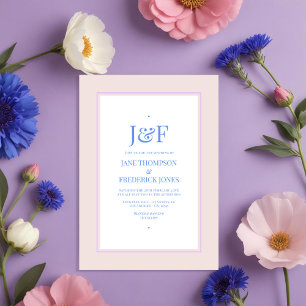 Invitación Petal Pink, Cornflower Blue y Mauve Purple Boda