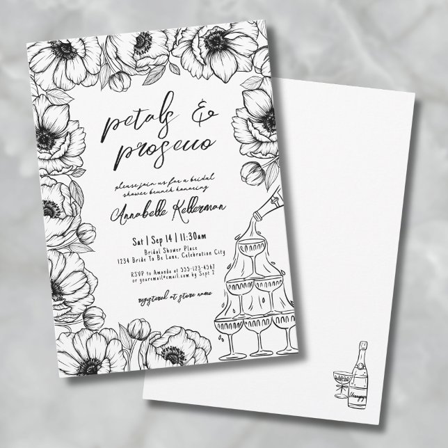 Invitación Pétalas y Prosecco Fiesta Nupcial de Flores Capric (Petals & Prosecco Whimsical Floral Bridal Shower Invitation)