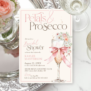 Invitación Pétalas y Prosecco Rosa Floral Marfil Desayuno Nup
