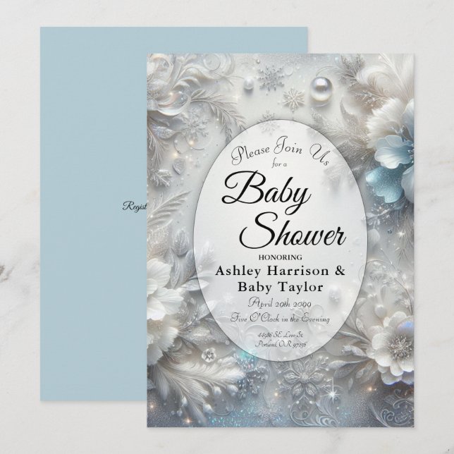 Invitación Petales de nieve en Baby Shower de sangre congelad (Anverso / Reverso)