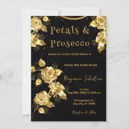 Invitación Petales de oro y negro y ducha de novia Prosecco