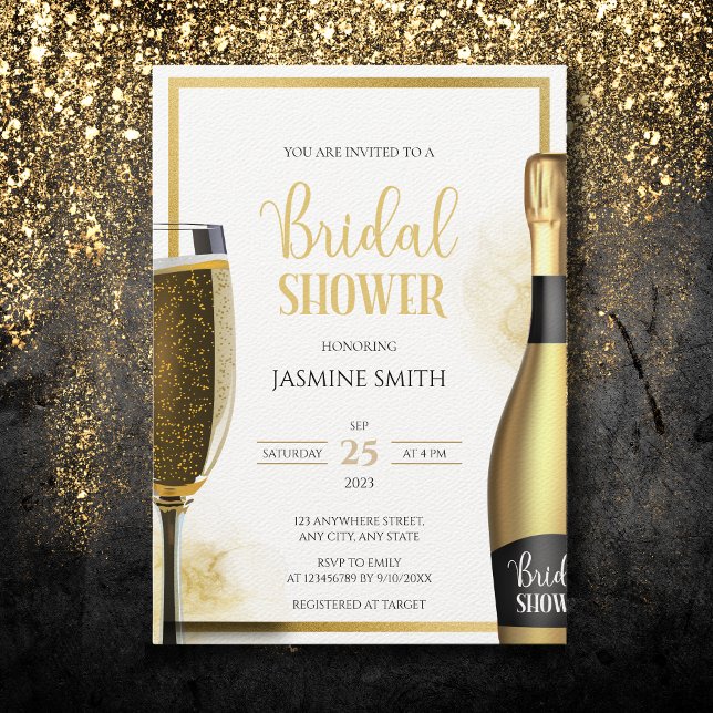Invitación Petales de oro y negro y ducha de novia Prosecco (Subido por el creador)
