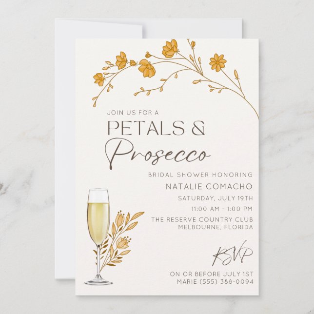 Invitación Petales de otoño Prosecco Fiesta de ducha de novia (Anverso)