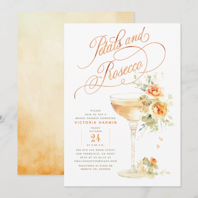 Invitación Petales florales de Boho y ducha de novias de Pros (Anverso / Reverso)