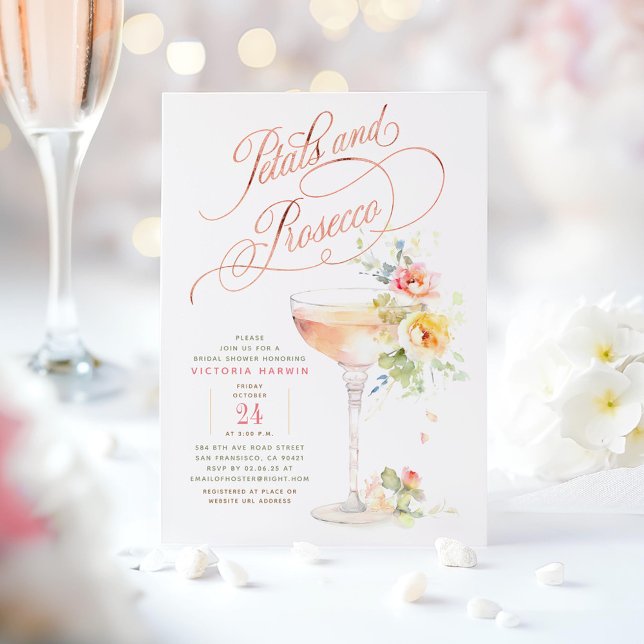 Invitación Petales florales de Boho y ducha de novias de Pros (Modern Floral Bridal Shower Invitations)