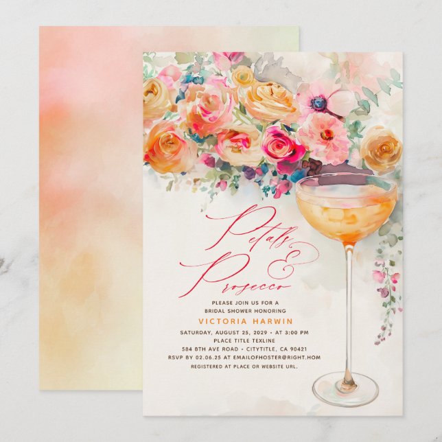 Invitación Petales florales de Boho y ducha de novias de Pros (Anverso / Reverso)