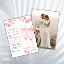 Petales modernos y ducha de novia con foto rosa de