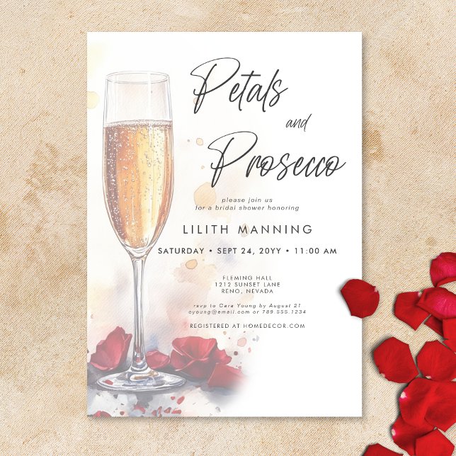 Invitación Petales modernos y ducha marrón de prosecco (Subido por el creador)