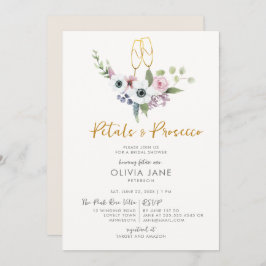 Invitación Petales Prosecco Anemones Dorado Bubbly Bridal Sho