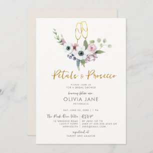 Invitación Petales Prosecco Anemones Dorado Bubbly Bridal Sho