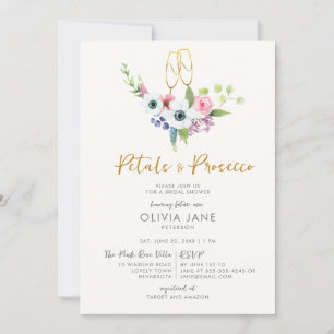 Invitación Petales Prosecco Bouquet Gold Bubbly Bridal Shower