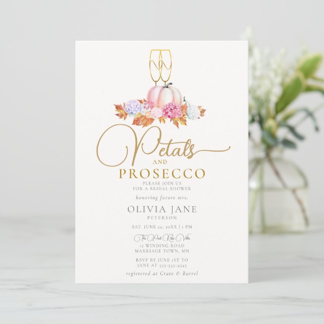 Invitación Petales Prosecco Calabaza Floral Caída Bridal Duch (Anverso de pie)