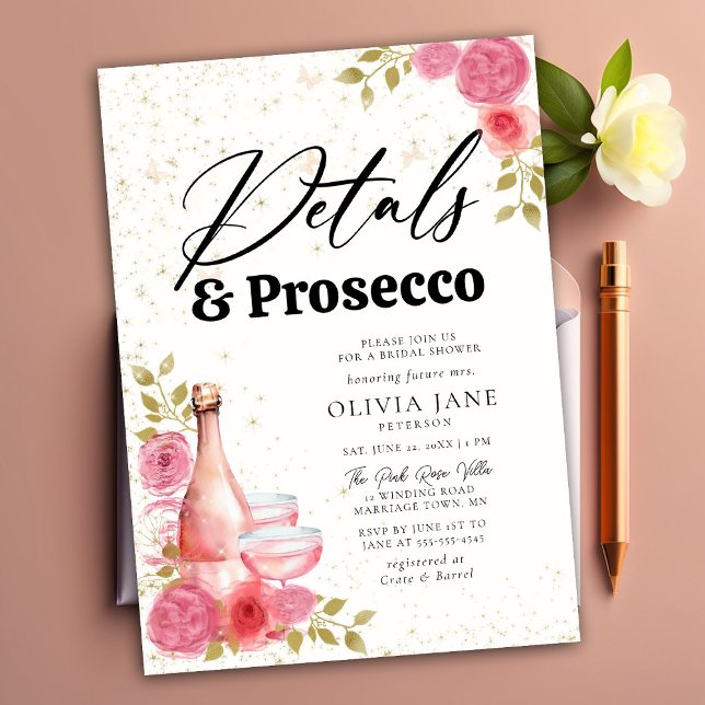 Invitación Petales Prosecco Floral Dorada Dorada Ducha de Nov (Subido por el creador)