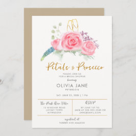 Invitación Petales Prosecco Floral Oro Bubbly Bridal Shower