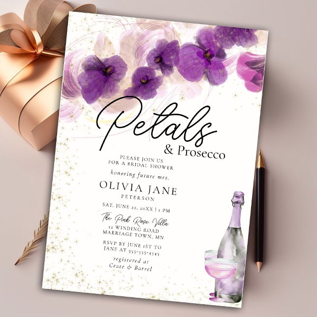 Invitación Petales Prosecco Morado Orquídea Floral Ducha de N (Subido por el creador)