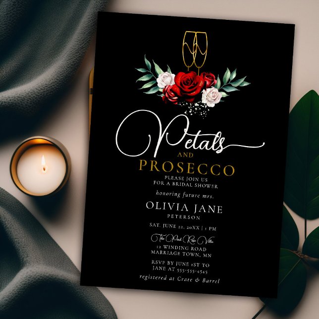 Invitación Petales Prosecco Roses Roses Blancos Oscuros Ducha (Subido por el creador)