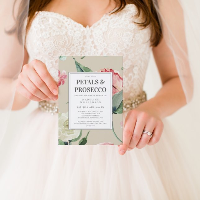 Invitación Petales Prosecco Watercolor Floral Bridal Shower (Subido por el creador)