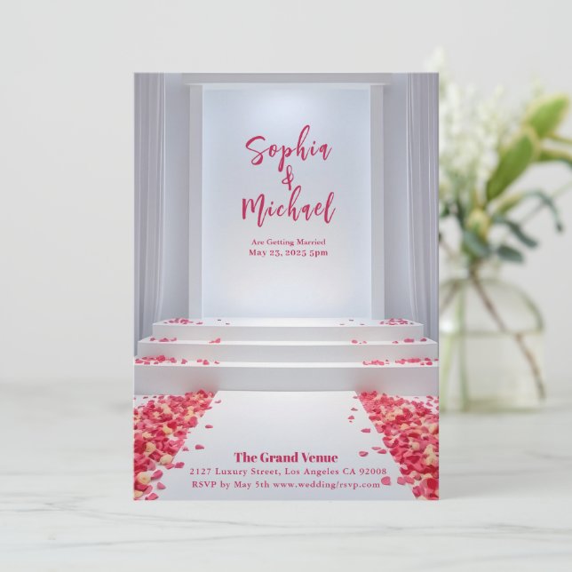 Invitación Petales Rosas de la portada de la revista boda (Anverso de pie)