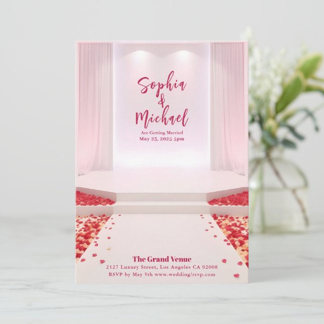 Invitación Petales Rosas de la portada de la revista boda (Anverso de pie)